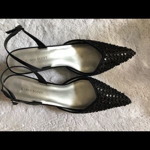 Black sequin sling backs